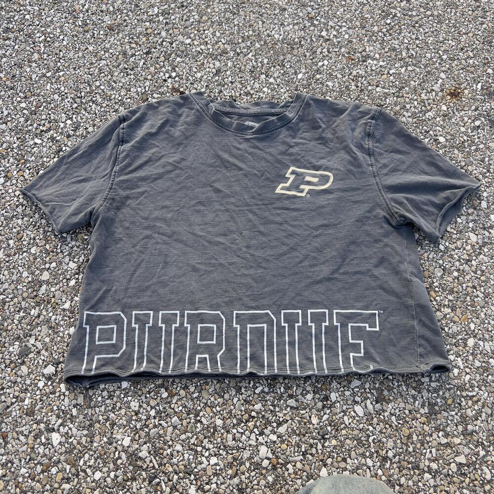 Purdue Boilermakers Shirt Womens Small Gray NCAA Rivalry Threads Crop Tee